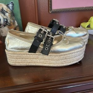 Authentic Miu Miu Platform Espadrille Double Strap Ballet Shoes